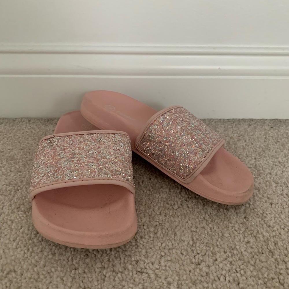 Cat & Jack Girls Pink Glitter Slides: SiZe 2/3 - Picture 4 of 7